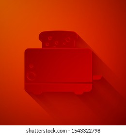 Paper cut Toaster with toasts icon isolated on red background. Paper art style. Vector Illustration