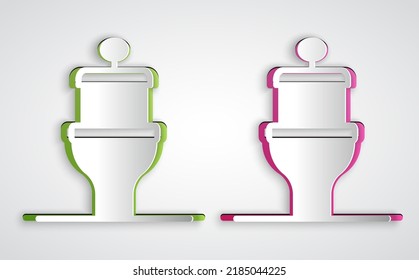 Paper cut Toilet bowl icon isolated on grey background. Paper art style. Vector