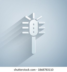 Paper cut Toilet brush icon isolated on grey background. Paper art style. Vector