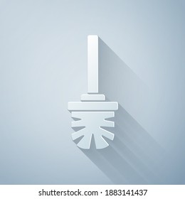 Paper cut Toilet brush icon isolated on grey background. Paper art style. Vector