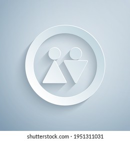 Paper cut Toilet icon isolated on grey background. WC sign. Washroom. Paper art style. Vector