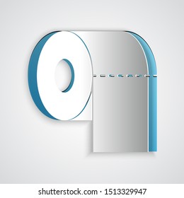 Paper cut Toilet paper roll icon isolated on grey background. Paper art style. Vector Illustration