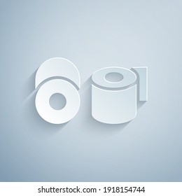 Paper cut Toilet paper roll icon isolated on grey background. Paper art style. Vector.