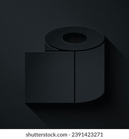 Paper cut Toilet paper roll icon isolated on black background. Paper art style. Vector Illustration