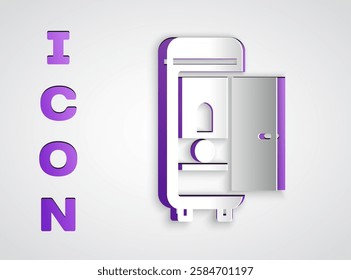 Paper cut Toilet in the train car icon isolated on grey background. Paper art style. Vector