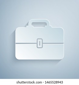 Paper cut Toolbox icon isolated on grey background. Tool box sign. Paper art style. Vector Illustration