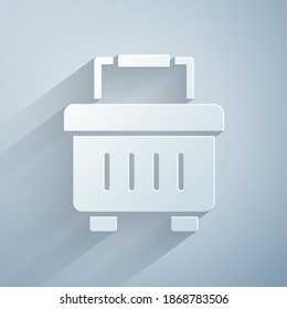 Icono del Cuadro de herramientas de corte de papel aislado en fondo gris. Signo del cuadro de herramientas. Estilo de arte de papel. Vector