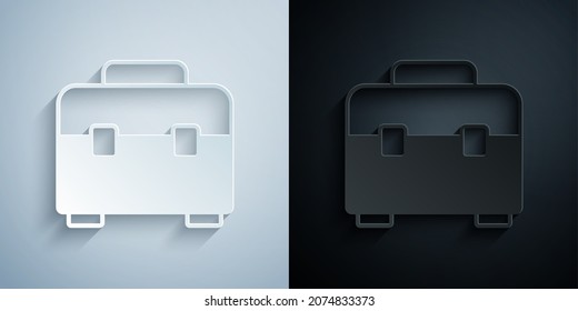 Paper cut Toolbox icon isolated on grey and black background. Tool box sign. Paper art style. Vector