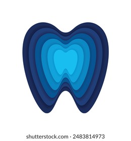 Paper cut tooth blue icon on white background. paper art style. can be used in children dentist clinic. Medical health and dentistry concept. cartoon dental character. vector design.