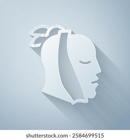 Paper cut Toothache icon isolated on grey background. Paper art style. Vector