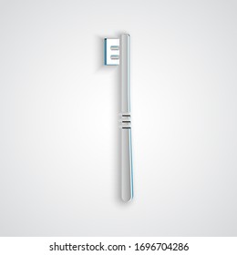 Paper cut Toothbrush icon isolated on grey background. Paper art style. Vector Illustration