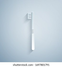 Paper cut Toothbrush icon isolated on grey background. Paper art style. Vector Illustration