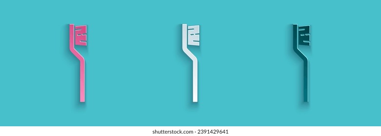 Paper cut Toothbrush icon isolated on blue background. Paper art style. Vector