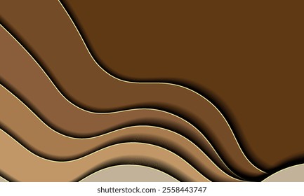 Paper cut topography 3d background. brown background. Multi layers origami relief map. vlue sea water, papercut web banner, smooth topo lines. Banner trendy design. Vector illustration