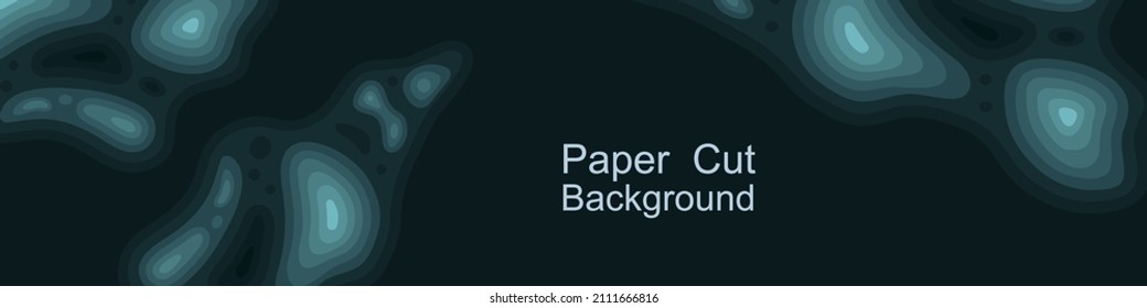 Fondo de topografía de corte de papel. Mapa de ayuda del Océano 3d. Papel de agua azul profunda, diseño abstracto de tendencia oscura para la pancarta. Ilustración del vector