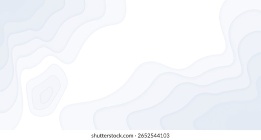 Paper cut topography relief imitation, white colors multi layers banner. Abstract origami paper cut layer smooth shape vector illustration.