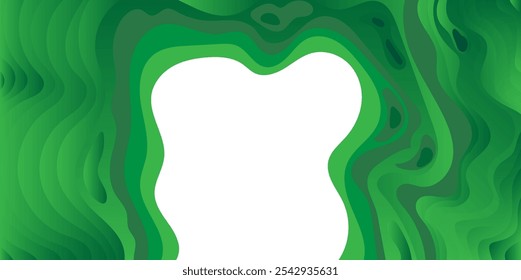 Paper cut topography relief imitation,green colors multi layers banner. Abstract wave flowing liquid texture art design, paper cut layer smooth shape vector illustration eps10