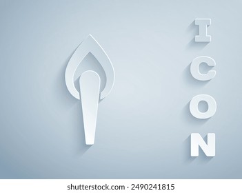Paper cut Torch flame icon isolated on grey background. Symbol fire hot, flame power, flaming and heat. Paper art style. Vector