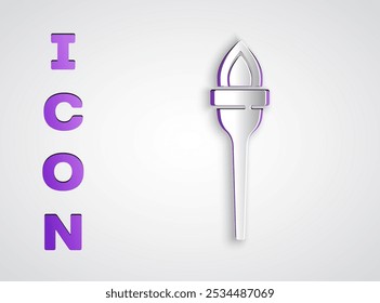 Paper cut Torch flame icon isolated on grey background. Symbol fire hot, flame power, flaming and heat. Paper art style. Vector