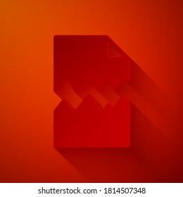 Paper cut Torn document icon isolated on red background. Paper art style. Vector.