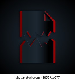 Paper cut Torn document icon isolated on black background. Paper art style. Vector.