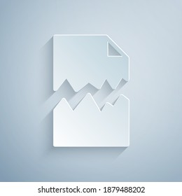 Paper cut Torn document icon isolated on grey background. Paper art style. Vector.