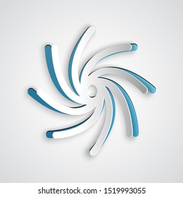 Paper cut Tornado icon isolated on grey background. Cyclone, whirlwind, storm funnel, hurricane wind or twister weather icon. Paper art style. Vector Illustration