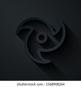 Paper cut Tornado icon isolated on black background. Cyclone, whirlwind, storm funnel, hurricane wind or twister weather icon. Paper art style. Vector Illustration