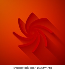 Paper cut Tornado icon isolated on red background. Cyclone, whirlwind, storm funnel, hurricane wind or twister weather icon. Paper art style. Vector Illustration