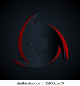 Paper cut Tornado icon isolated on black background. Cyclone, whirlwind, storm funnel, hurricane wind or twister weather icon. Paper art style. Vector Illustration