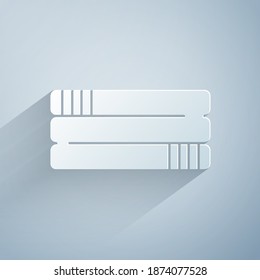 Paper cut Towel stack icon isolated on grey background. Paper art style. Vector