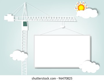 Paper cut tower crane. Vector image