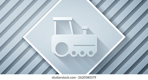 Papierschnitt Spielzeugzug-Symbol einzeln auf grauem Hintergrund. Papierkunststil. Vektorgrafik