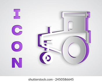 Papierschnitt Traktor-Symbol isoliert auf grauem Hintergrund. Papierkunststil. Vektorgrafik