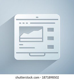 Paper cut Trading courses icon isolated on grey background. Distance learning finance management, buying and selling assets in the stock markets. Paper art style. Vector