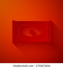 Paper cut Traditional carpet culture ramadan arabic islamic celebration icon isolated on red background. Paper art style. Vector Illustration