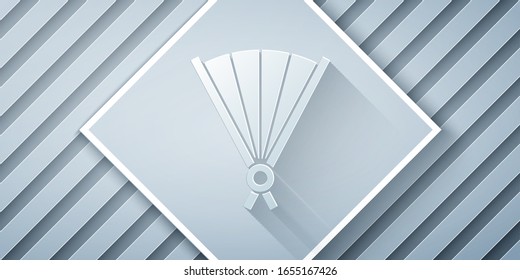 Paper cut Traditional paper chinese or japanese folding fan icon isolated on grey background. Paper art style. Vector Illustration