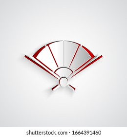 Paper cut Traditional paper chinese or japanese folding fan icon isolated on grey background. Paper art style. Vector Illustration