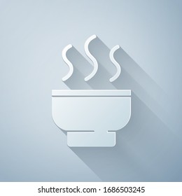 Paper cut Traditional Chinese tea ceremony icon isolated on grey background. Teapot with cup. Paper art style. Vector Illustration