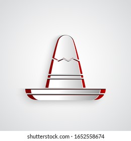Paper cut Traditional mexican sombrero hat icon isolated on grey background. Paper art style. Vector Illustration