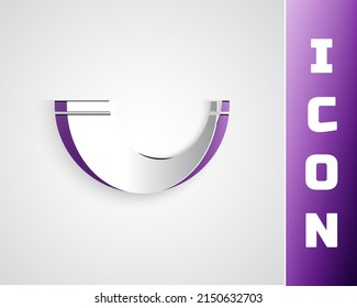 Paper cut Traditional ram horn, shofar icon isolated on grey background. Rosh hashanah, jewish New Year holiday traditional symbol. Paper art style. Vector