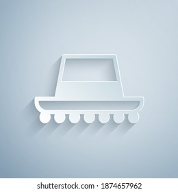 Paper cut Traditional spanish hat icon isolated on grey background. Paper art style. Vector.