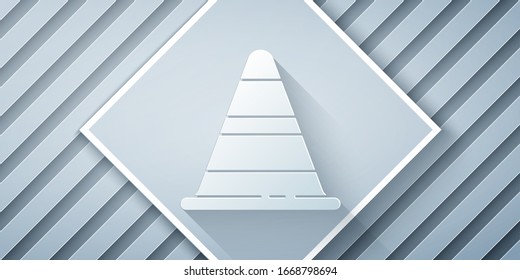 Paper cut Traffic cone icon isolated on grey background. Paper art style. Vector Illustration