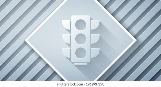 Paper cut Traffic light icon isolated on grey background. Paper art style. Vector Illustration
