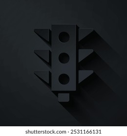Paper cut Traffic light icon isolated on black background. Paper art style. Vector