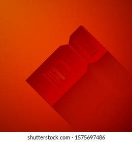 Paper cut Train ticket icon isolated on red background. Travel by railway. Paper art style. Vector Illustration