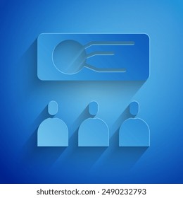 Entrenamiento de corte de papel, icono de presentación aislado sobre fondo azul. Estilo de arte de papel. Ilustración vectorial