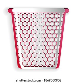 Paper cut Trash can icon isolated on white background. Garbage bin sign. Recycle basket icon. Office trash icon. Paper art style. Vector.