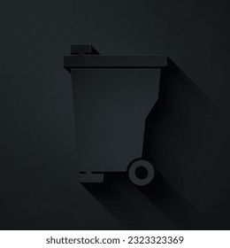 Paper cut Trash can icon isolated on black background. Garbage bin sign. Recycle basket icon. Office trash icon. Paper art style. Vector