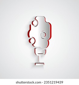 Paper cut Tree with apple icon isolated on grey background. Agricultural plant. Organic farm product. Gardening theme. Paper art style. Vector